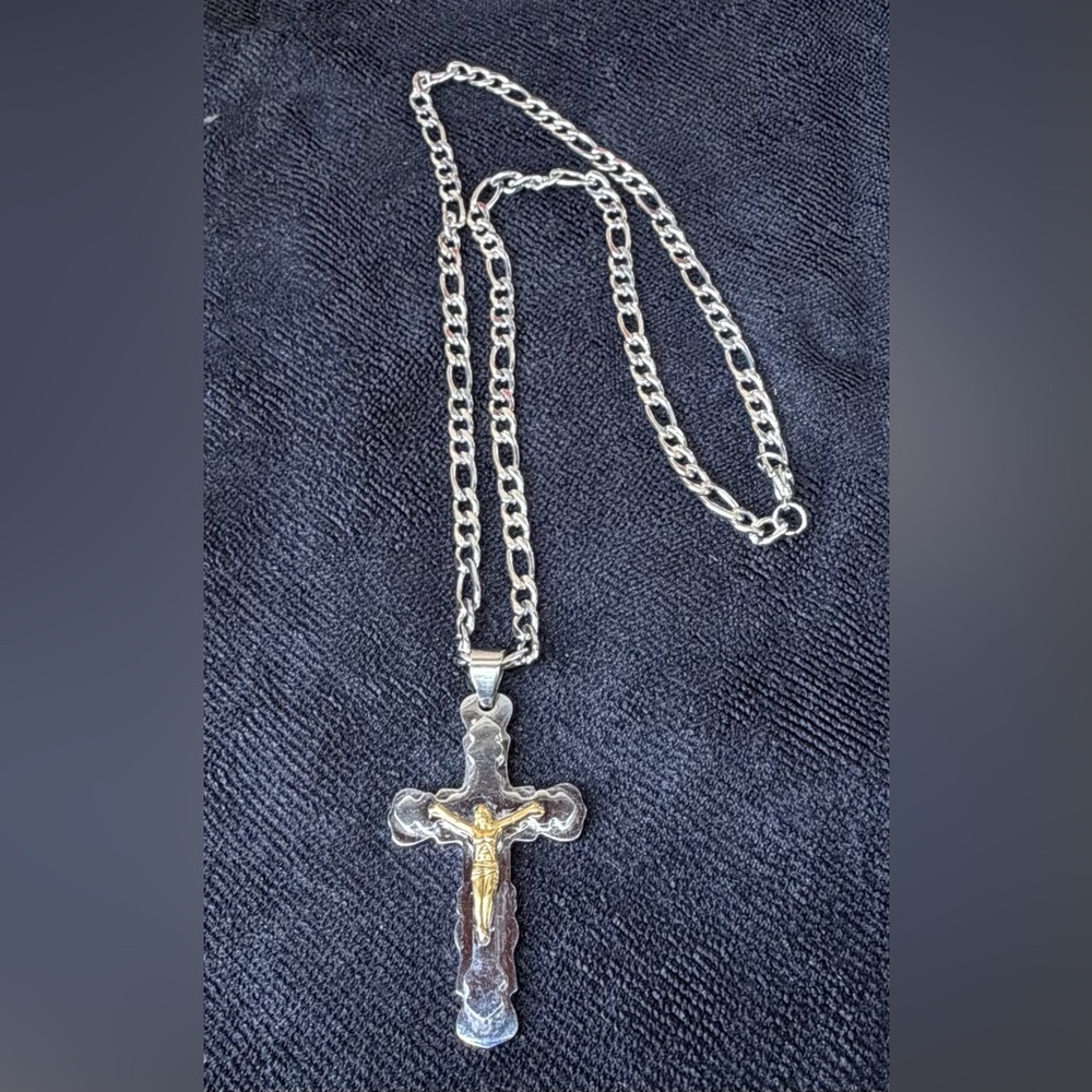Silver and Gold Cross Pendant Necklace